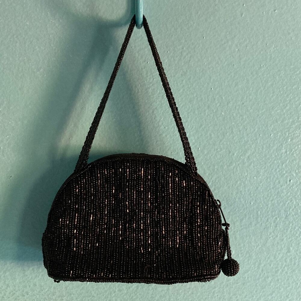 La Regale Vintage Black Beaded Mini Evening Bag